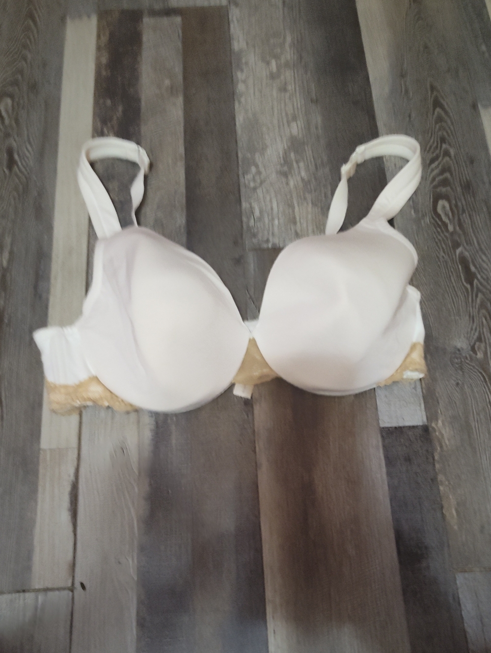 Cacique Lightly Lined Underwire White T-Shirt Bra with Gold Lace Trim